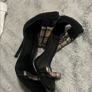 SCHUTZ Black Heels with Gold Accents
